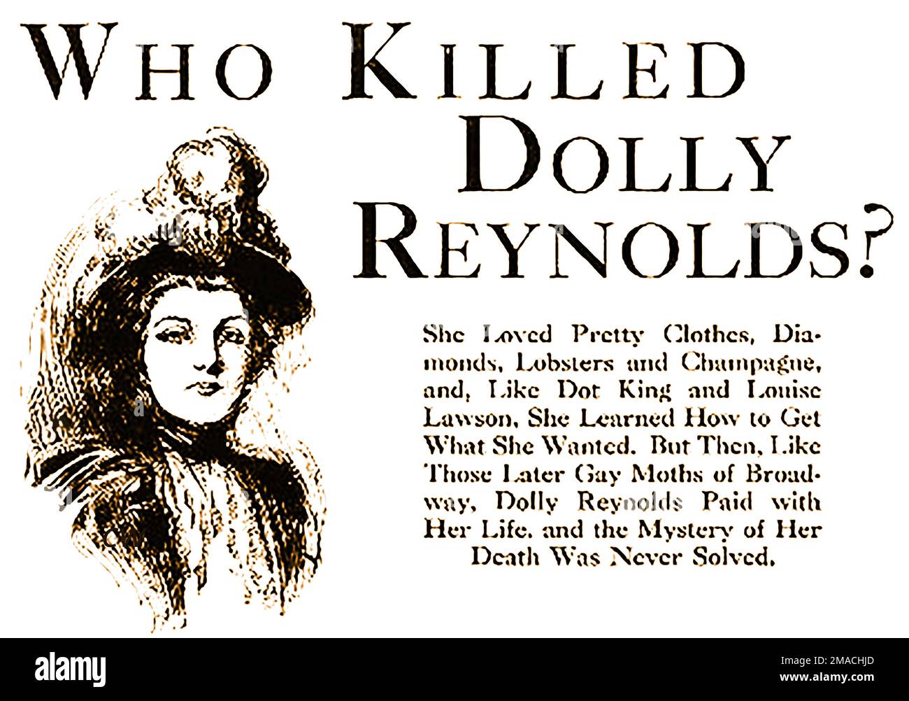 PORTRÄT VON DOLLY REYNOLDS - Zahnarzt, Dr. Samuel J. Kennedy war in den langjährigen Dolly Reynolds-Mordfall in den USA verwickelt. Die Frau, die sich unter dem Namen "E. Maxwell und Ehefrau im Grand Hotel, New York, registriert hatte, wurde am 16. August 1898 von einem Zimmermädchen ausgeraubt und tot in ihrem Zimmer aufgefunden, ihr Mörder wurde nie gefunden. Stockfoto