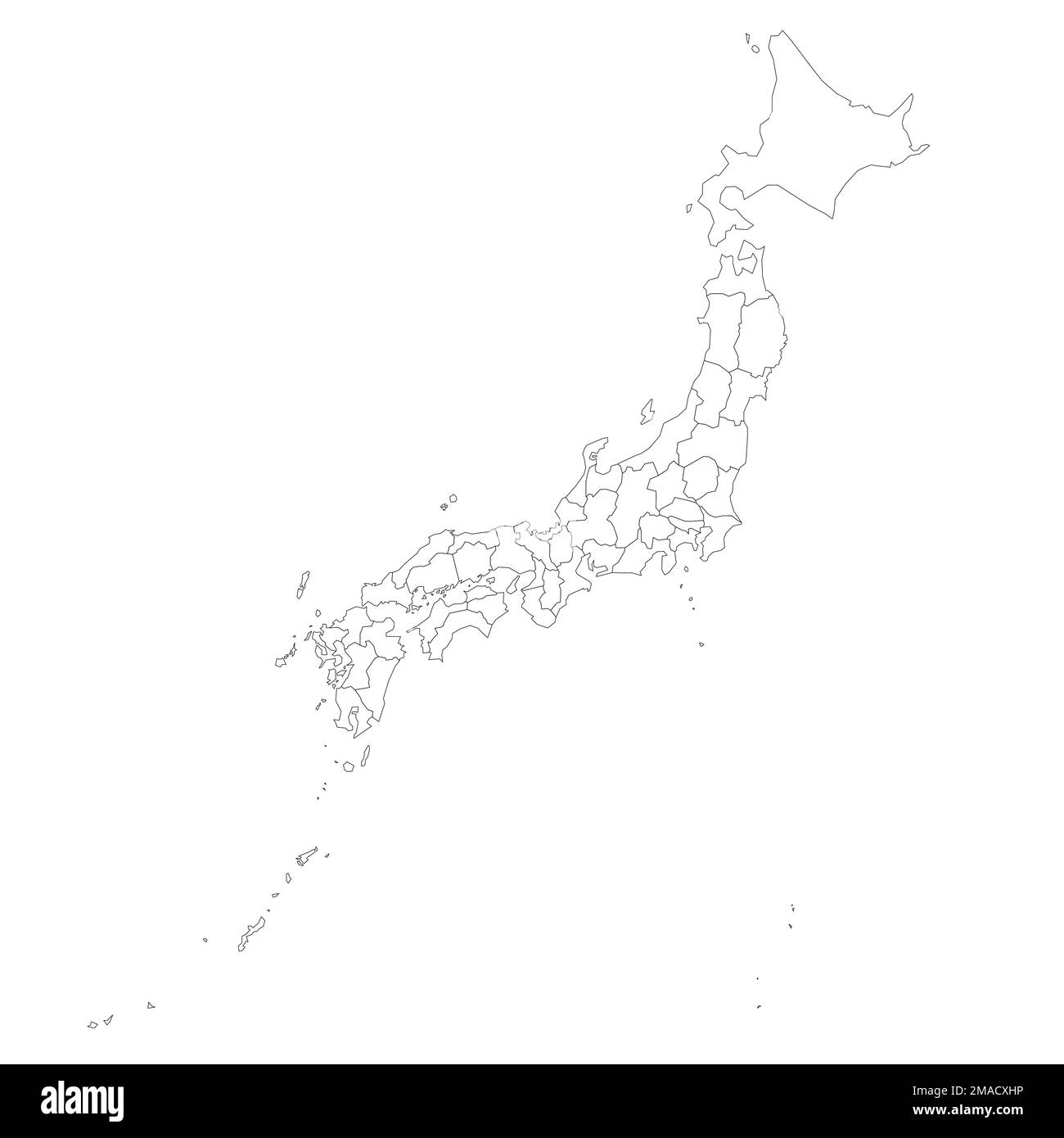 Politische Karte der Verwaltungseinheiten Japans - Präfekturen, Metropilis Tokio, Territorium Hokaido und städtische Präfekturen Kyoto und Osaka. Ein leeres Outlin Stock Vektor