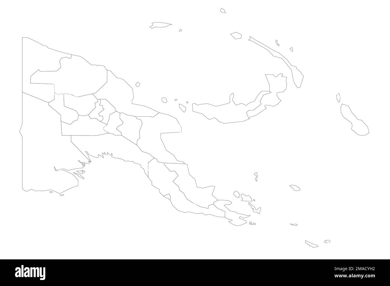 Papua-Neuguinea: Politische Karte der Verwaltungsabteilungen - Provinzen, autonome Region und National Capital District. Leere Gliederungszuordnung. Durchgehend dünn Stock Vektor