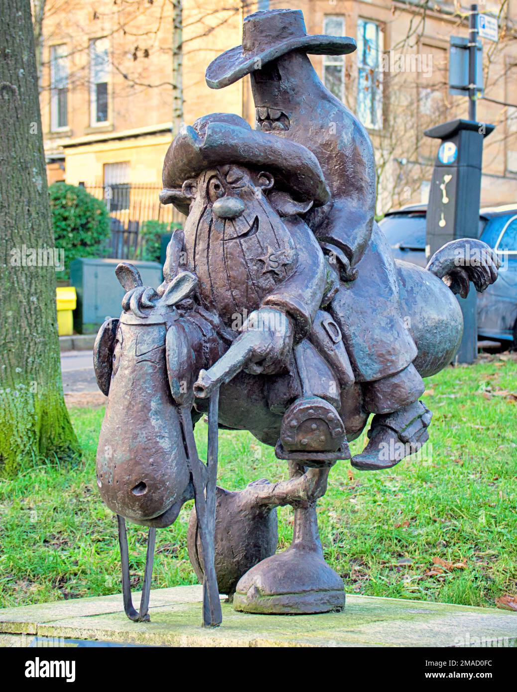 Die einzige zweibeinige Reiterstatue der Welt, mit der die Zeichentrickfigur Lobey Dosser, n Woodlands Road, den Karikaturisten Bud Neil im Jahr 1996 feiert Stockfoto