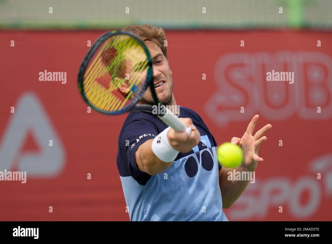 Norway's Casper Ruud returns a shot during a practice session of the Korea Open tennis championships in Seoul, South Korea, Wednesday, Sept. 28, 2022. (AP Photo/Lee Jin-man) Stockfoto