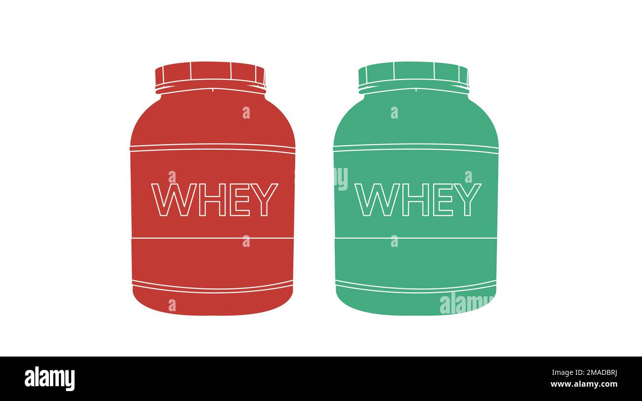 Vektorgrafik der Whey Protein Flasche. Vektor isolierte editierbare Illustration Stock Vektor