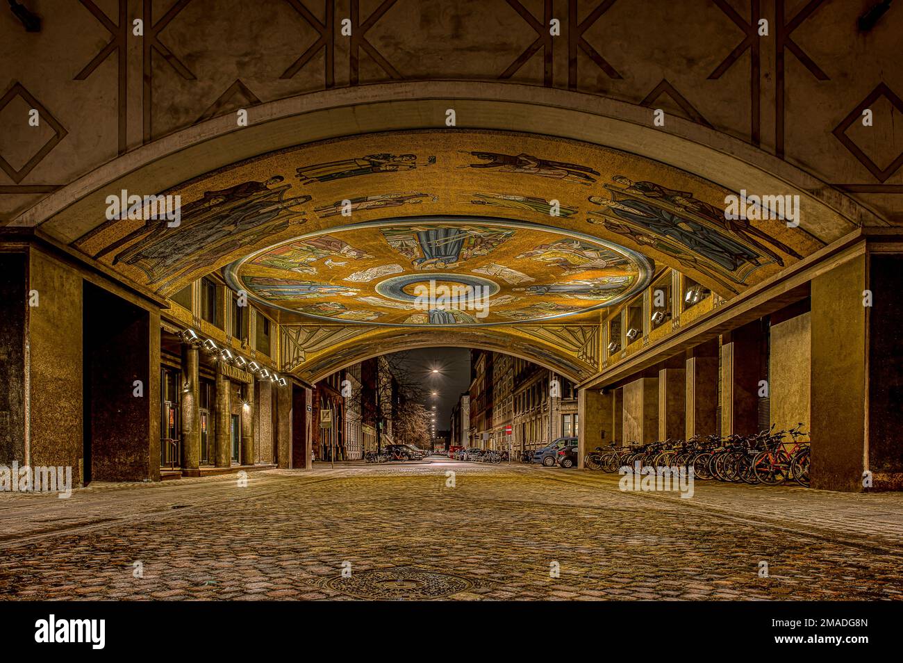 August Bournonvilles Passage at Night in the Downtown of copenhagen, 9. Januar 2023 Stockfoto