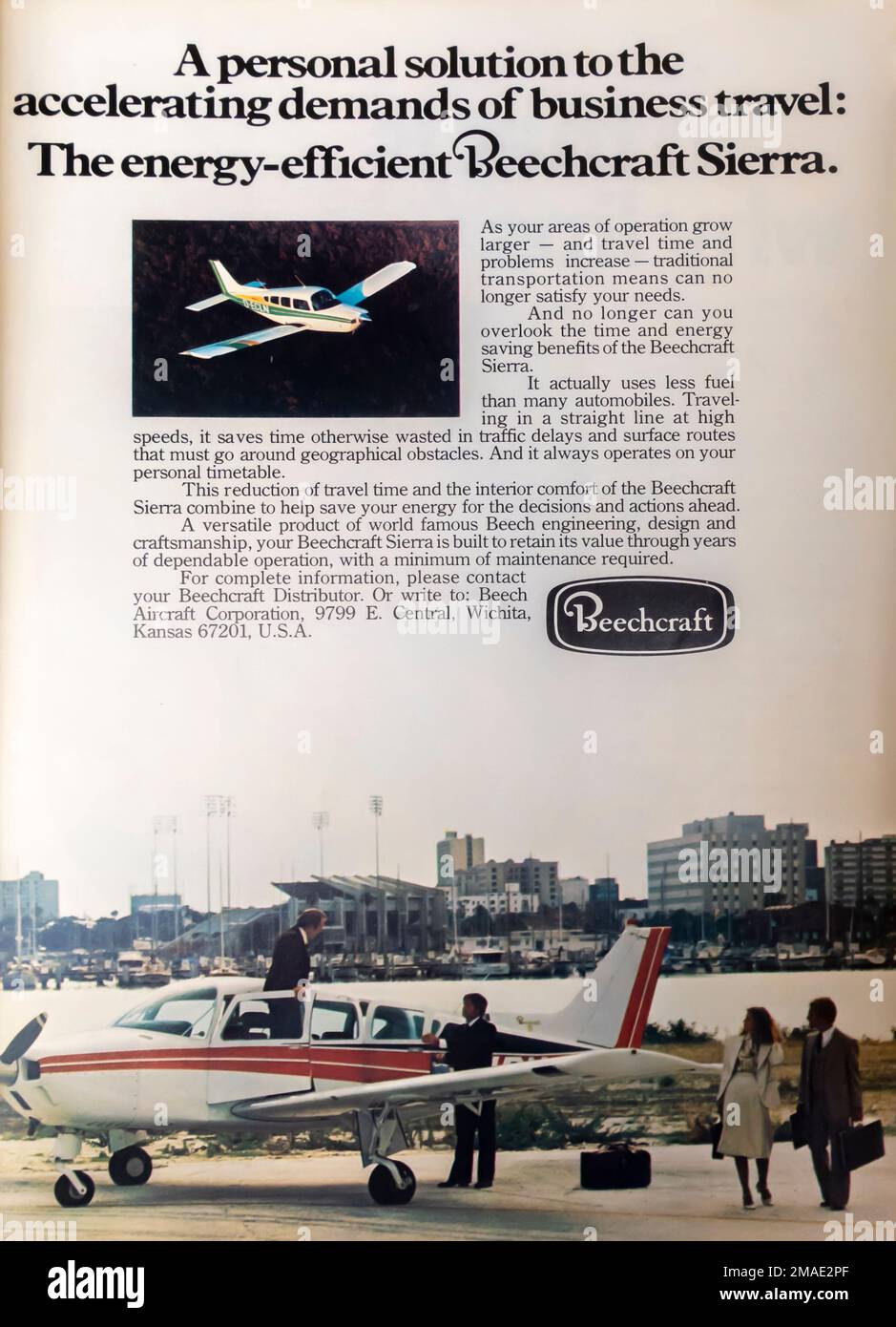 Beechcraft Sierra Privatjet-Werbung in einem Magazin 1979 Stockfoto