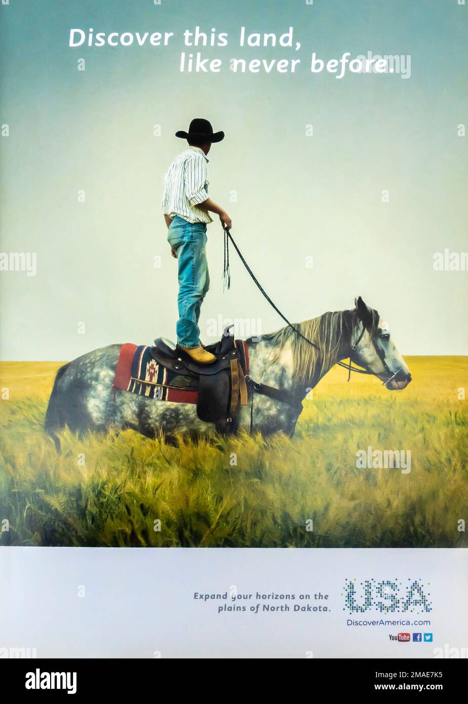 Anzeige „Travel to North Dakota“ im Magazin NatGeo, 2014 Stockfoto