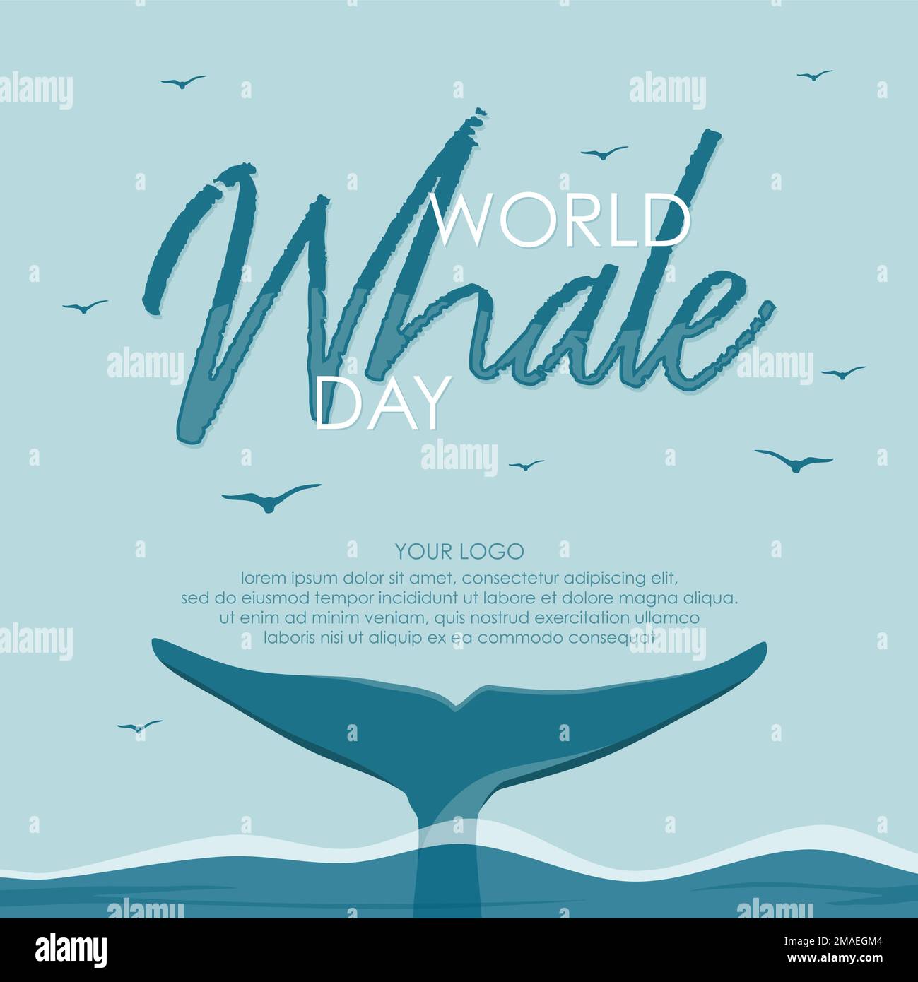 Hintergrund der Vorlage „Vector Whale Tail for World Whale Day“. Vektordarstellung Stock Vektor