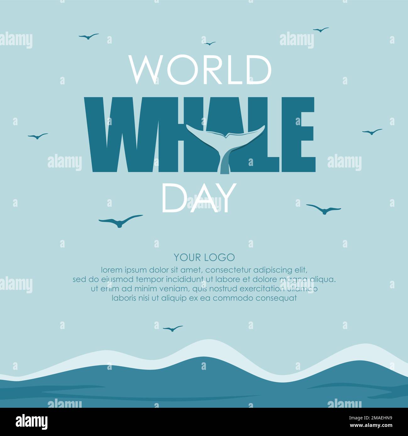 Typographischer Brief mit Walschwanz für den Weltwal-Tag-Vorlage. Vektordarstellung Stock Vektor