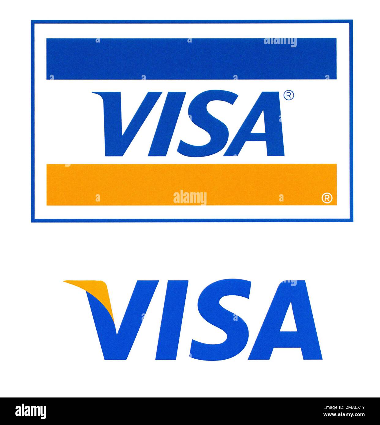 Chisinau, Moldawien - 19. September 2018: Visa-Logo auf dem Papier und auf weißem Hintergrund gedruckt.Visa - amerikanisches multinationales Unternehmen, das das Programm bereitstellt Stockfoto