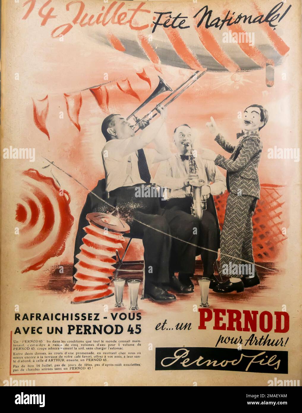 Pernod 45 Spirituosenwerbung im Magazin Pour Vous, Frankreich, September 1937 Stockfoto