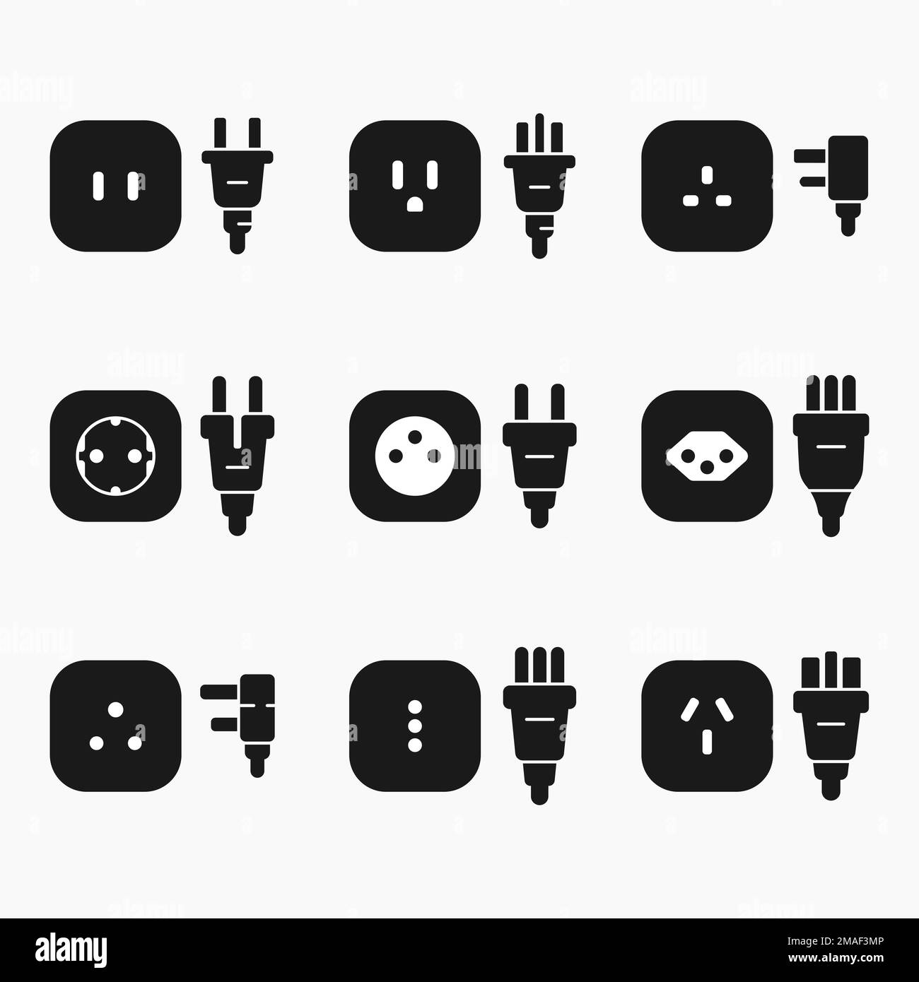 Steckdosenleiste Weltstandards Form Symbole setzen Vektor flache Abbildung Stock Vektor