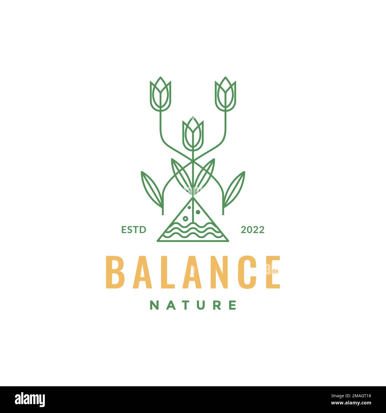 Naturbalance Wasser Gebirgsblume Pflanzenlinie minimales Logo Design Vektor Symbol Illustration Vorlage Stock Vektor