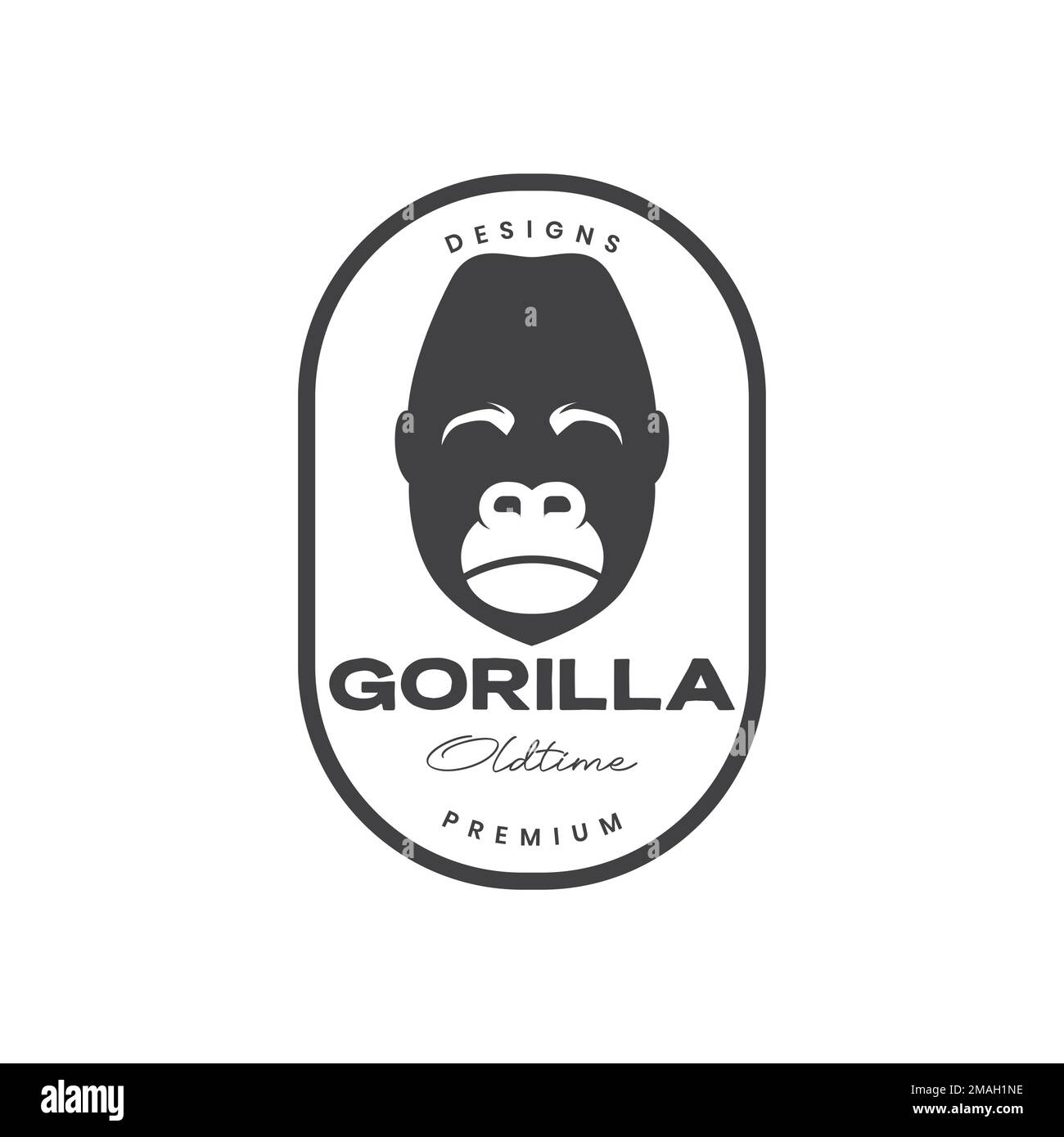 Gesicht zum alten Gorilla Primate trauriges Maskottchen Abzeichen Vintage Aufkleber Logo Design Symbol Illustration Vorlage Stock Vektor