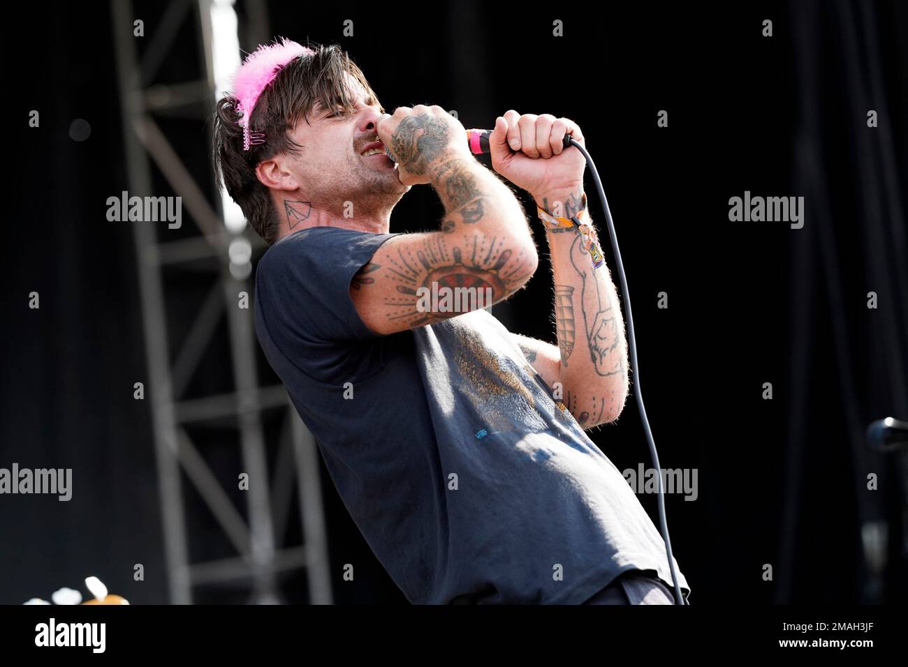 Anthony Green, of the band L.S. Dunes, performs on day one of Riot Fest on Friday, Sept. 16, 2022, at Douglass Park in Chicago. (Photo by Rob Grabowski/Invision/AP) Stockfoto