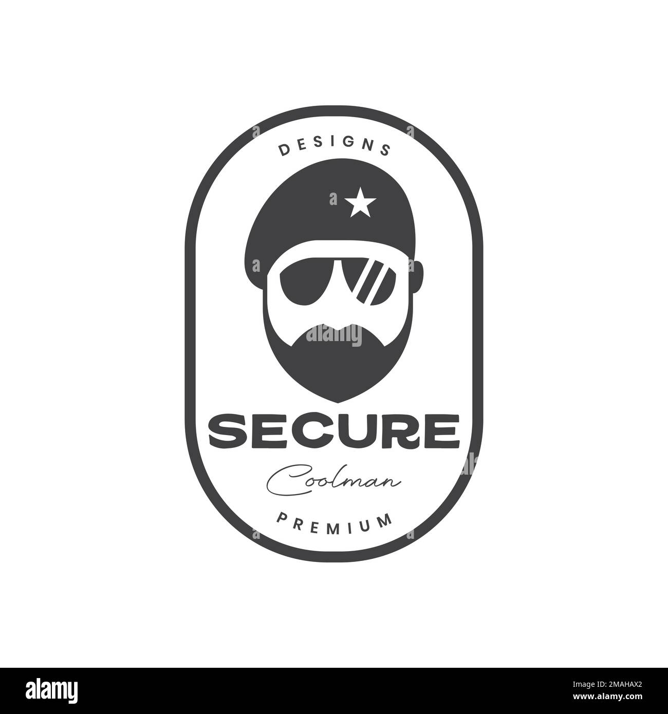 Gesicht alter Kerl Bärtige Sonnenbrille Sicherheitshut Polizeischutz Aufkleber Abzeichen Vintage Logo Design Vektor Symbol Illustration Vorlage Stock Vektor