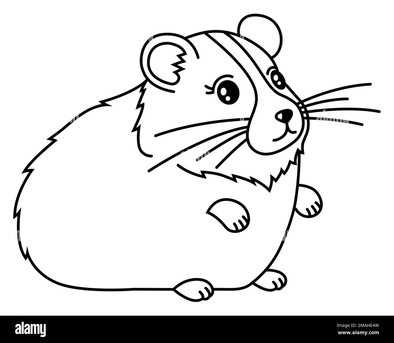 Süßer, fetter, haariger Hamster in einem linearen Stil. Abbildung eines flachen Vektors. Stock Vektor