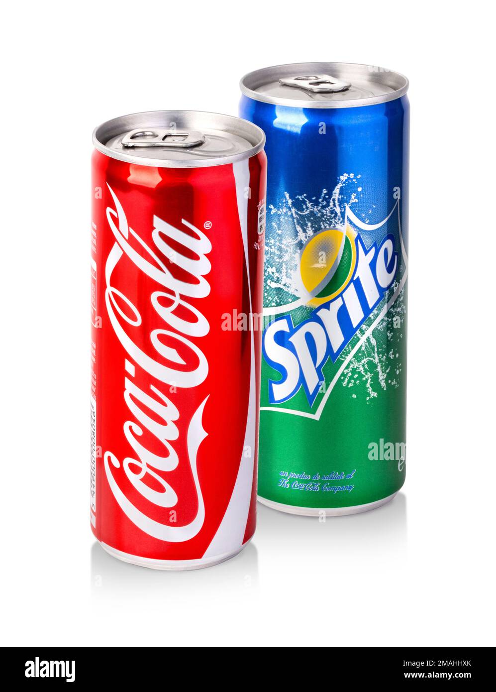 CHISINAU, MOLDAWIEN - November 14 ,2015 : Coca-Cola, Sprite Dosen isoliert auf Weiß. Die drei von der Coca-Cola Company hergestellten Getränke sind die Welten Stockfoto