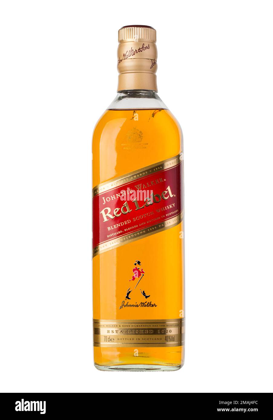 CHISINAU, MOLDAWIEN - 25. Dezember 2015: Foto einer Flasche „Johnie Walker“ Red Label Whiskey. Johnnie Walker ist eine Marke von Scotch Whisky, die Diag gehört Stockfoto