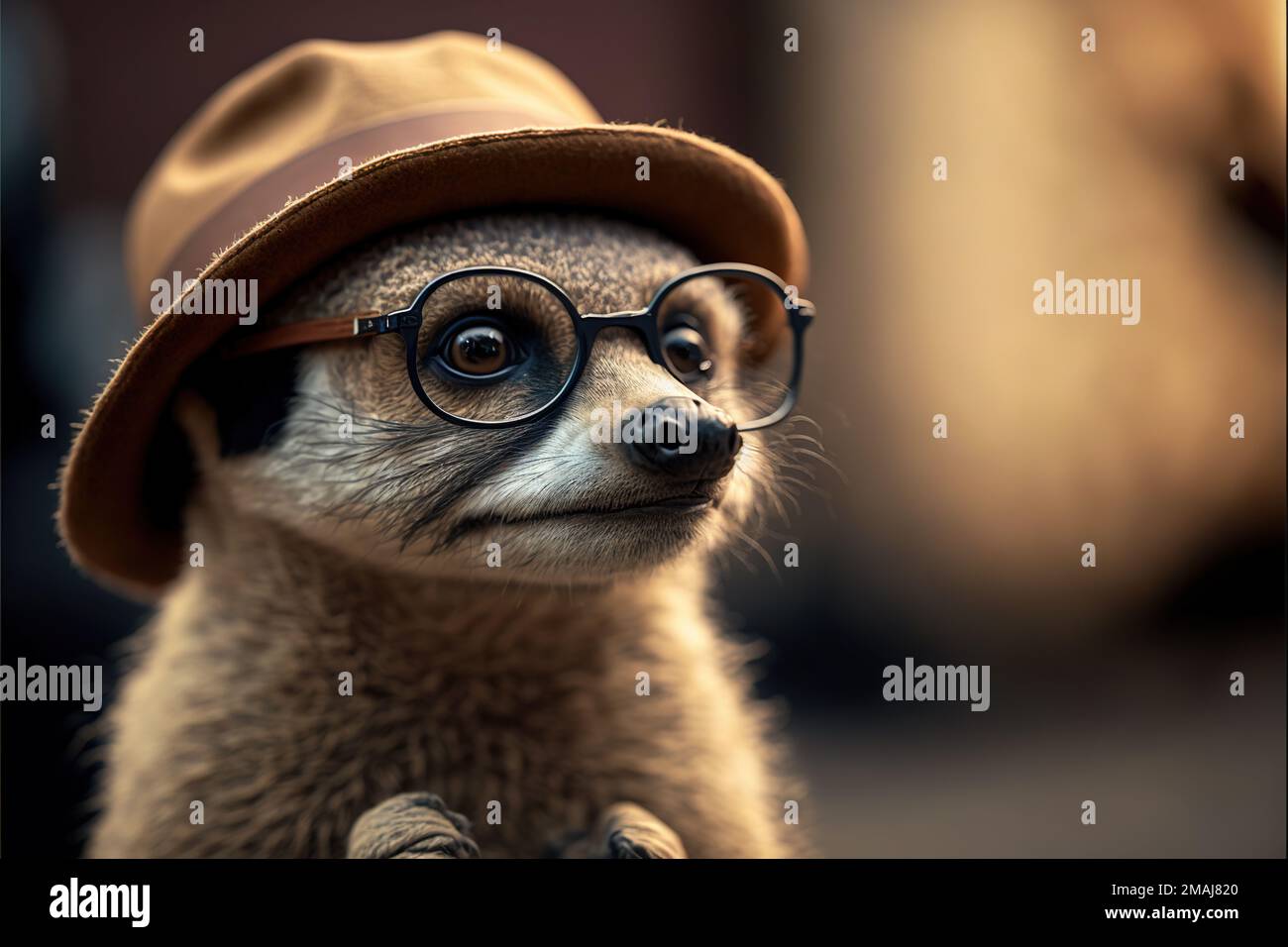 Ein kleines Tier mit einem Hut und einer Brille mit einem Hut auf dem Kopf  und einem Hut auf dem Kopf und ein kleines Tier mit einem Hut auf dem Kopf  und