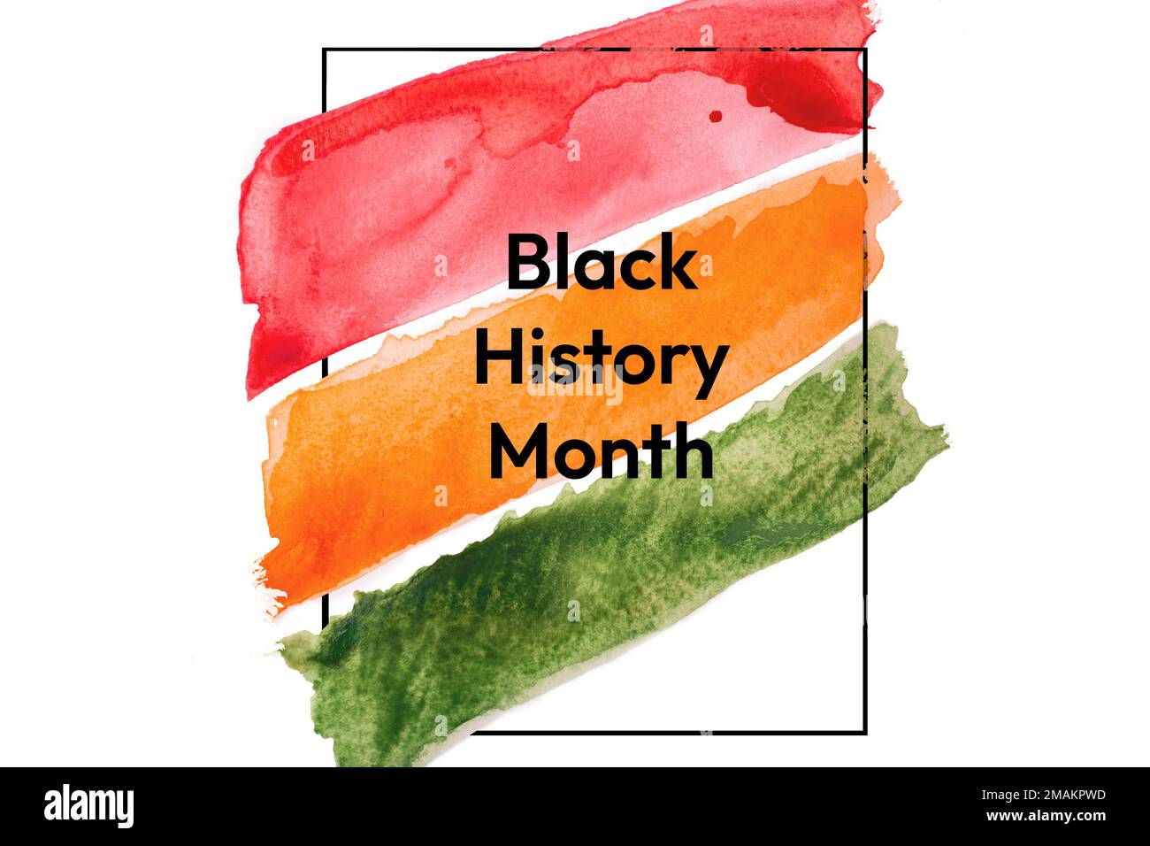 Aquarell rot, orange und grüne Streifen auf weißem Hintergrund, Konzept des schwarzen historischen Monats. Stockfoto
