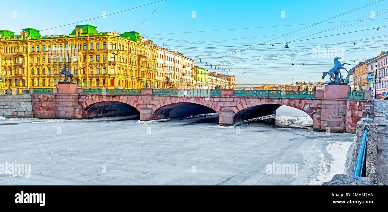 Sankt Petersburg Russland Anichkov Brücke über den Fontanka Fluss ( Stockfoto