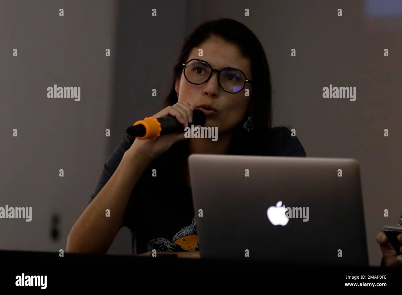 Mexiko-Stadt, Mexiko. 19. Januar 2023. Ana Lucia Lagunes verlangt, dass der mexikanische Staat auf einer Pressekonferenz im Centro Pro de Derechos Humanos in Mexiko-Stadt nach den Verteidigern Ricardo Lagunes und Antonio Diaz sucht, die am 15. Januar verschwanden. Am 19. Januar 2023 in Mexiko-Stadt, Mexiko (Kreditbild: © Luis Barron/Eyepix via ZUMA Press Wire) NUR REDAKTIONELLER GEBRAUCH! Nicht für den kommerziellen GEBRAUCH! Stockfoto
