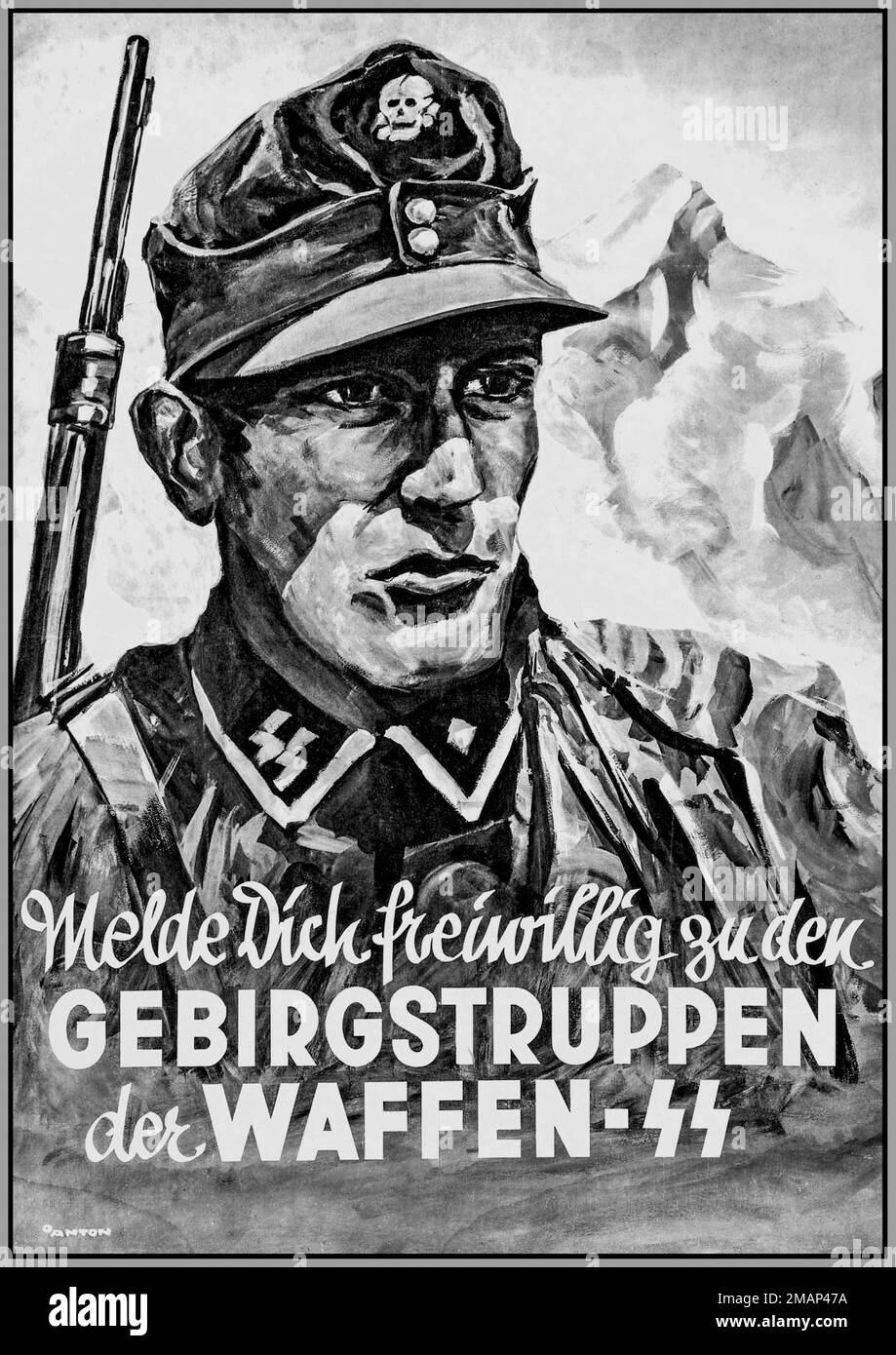 WAFFEN SS 1941 Rekrutierungsposter für Nazi-Propaganda für Bergtruppen der Waffen SS WW2 GEBIRGSTRUPPEN der WAFFEN SS Zweiter Weltkrieg Stockfoto