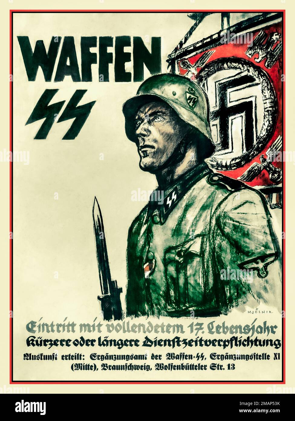 1941 Waffen SS Rekrutierungsposter 1941-Waffen-SS.-Eintritt-mit-vollendetem-17-Lebensjahr-Nazi Deutschland Stockfoto