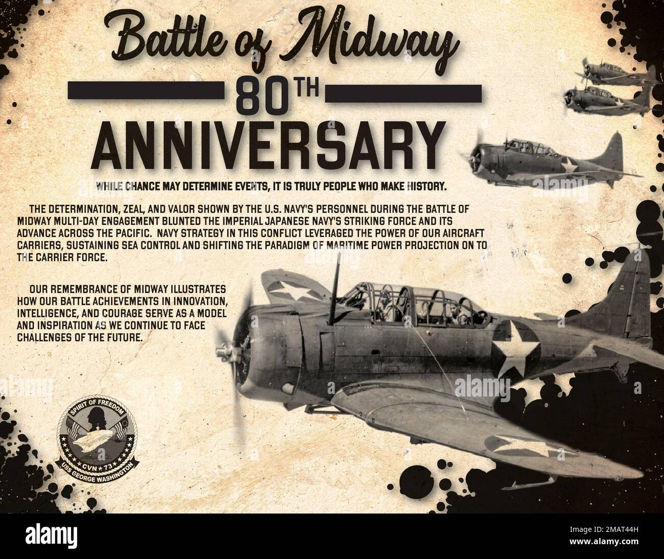 NEWPORT NEWS, VA - Schlacht von Midway zum 80. Jubiläum von Nimitz-Klasse Flugzeugträger USS George Washington (CVN73). (Grafik von Jacob Van Amburg, MC3) Stockfoto