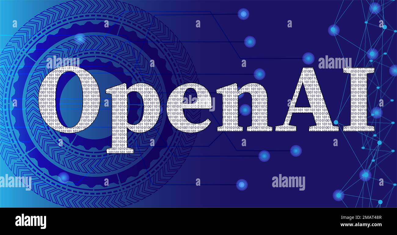 AI-Text in Binärnummerndesign öffnen. OpenAI ist ein Unternehmen mit einer Anzahl von Unternehmen wie Chatgpt, dall-e 2, gpt 3 usw. Stockfoto