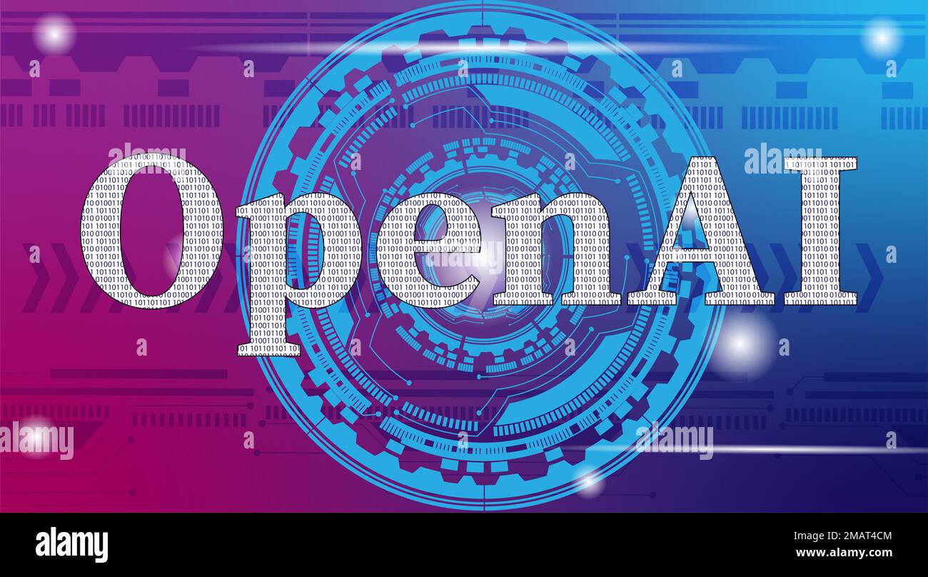 AI-Text in Binärnummerndesign öffnen. OpenAI ist ein Unternehmen mit einer Anzahl von Unternehmen wie Chatgpt, dall-e 2, gpt 3 usw. Stockfoto