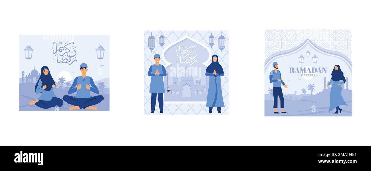 Happy ramadan mubarak Grußkonzept mit People Charakter für Web Landing Page Template, Banner, Präsentation, soziale Medien und Printmedien, Wunderschönes B Stock Vektor