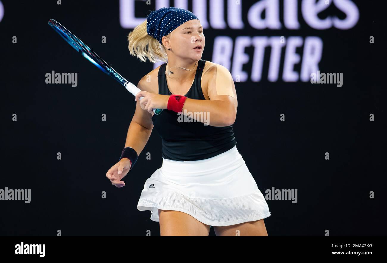 Diana Shnaider von Russland in der zweiten Runde des Australian Open 2023, Grand-Slam-Tennisturniers am 18. Januar 2023 in Melbourne, Australien, gegen Maria Sakkari von Griechenland – Foto: Rob Prange/DPPI/LiveMedia Stockfoto