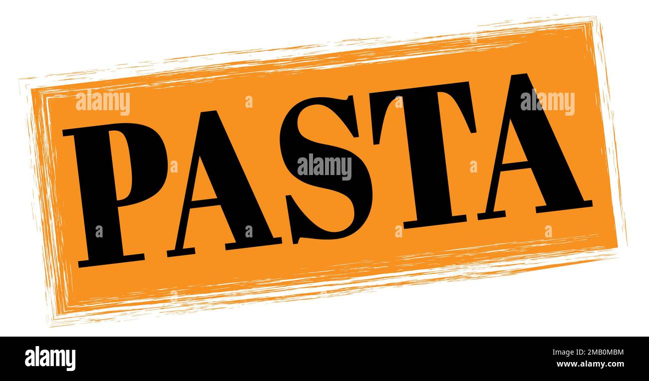 PASTA-Text auf orange-schwarzem Rechteckstempelzeichen. Stockfoto