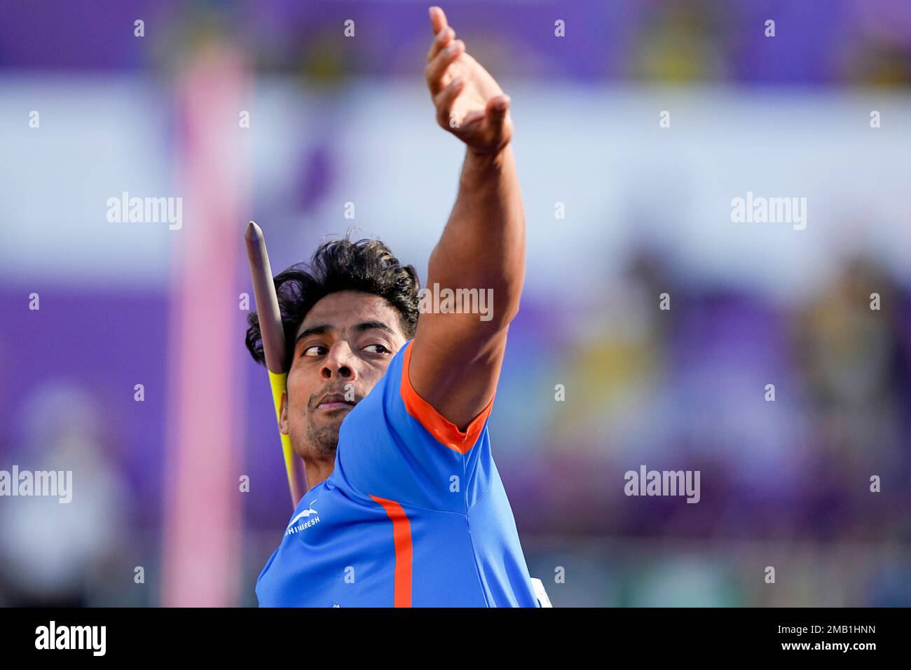 Rohit Yadav, of India, competes in the men's javelin throw final at the World Athletics Championships on Saturday, July 23, 2022, in Eugene, Ore. (AP Photo/Charlie Riedel) Stockfoto