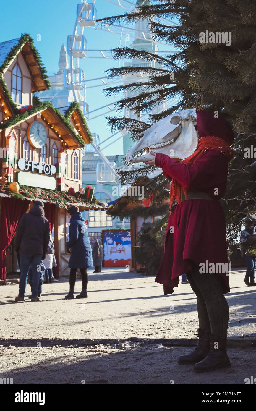 Malerische Fotografie auf dem Weihnachtsmarkt Stockfoto