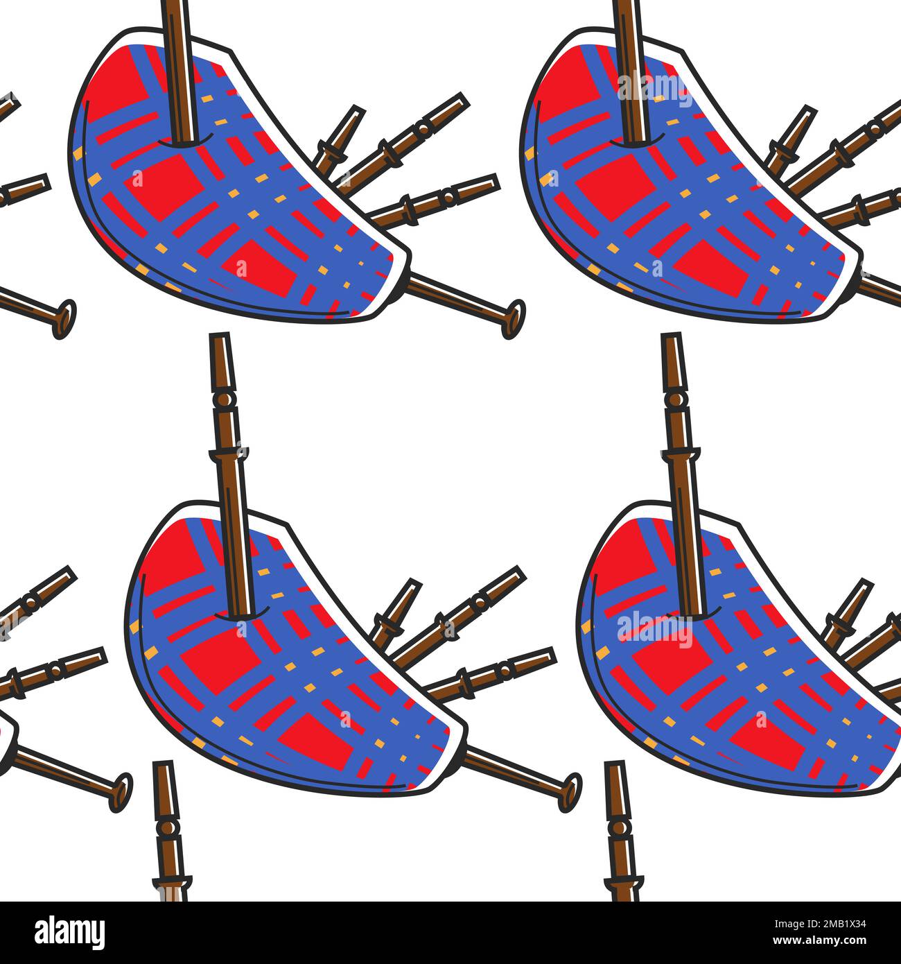 Dudelsack schottisches Windmusikinstrument Nahtloses Muster Vektormusik Nationalsymbol Schottland Kulturnoten und Melodie endlose Texturmenschen leben so Stock Vektor