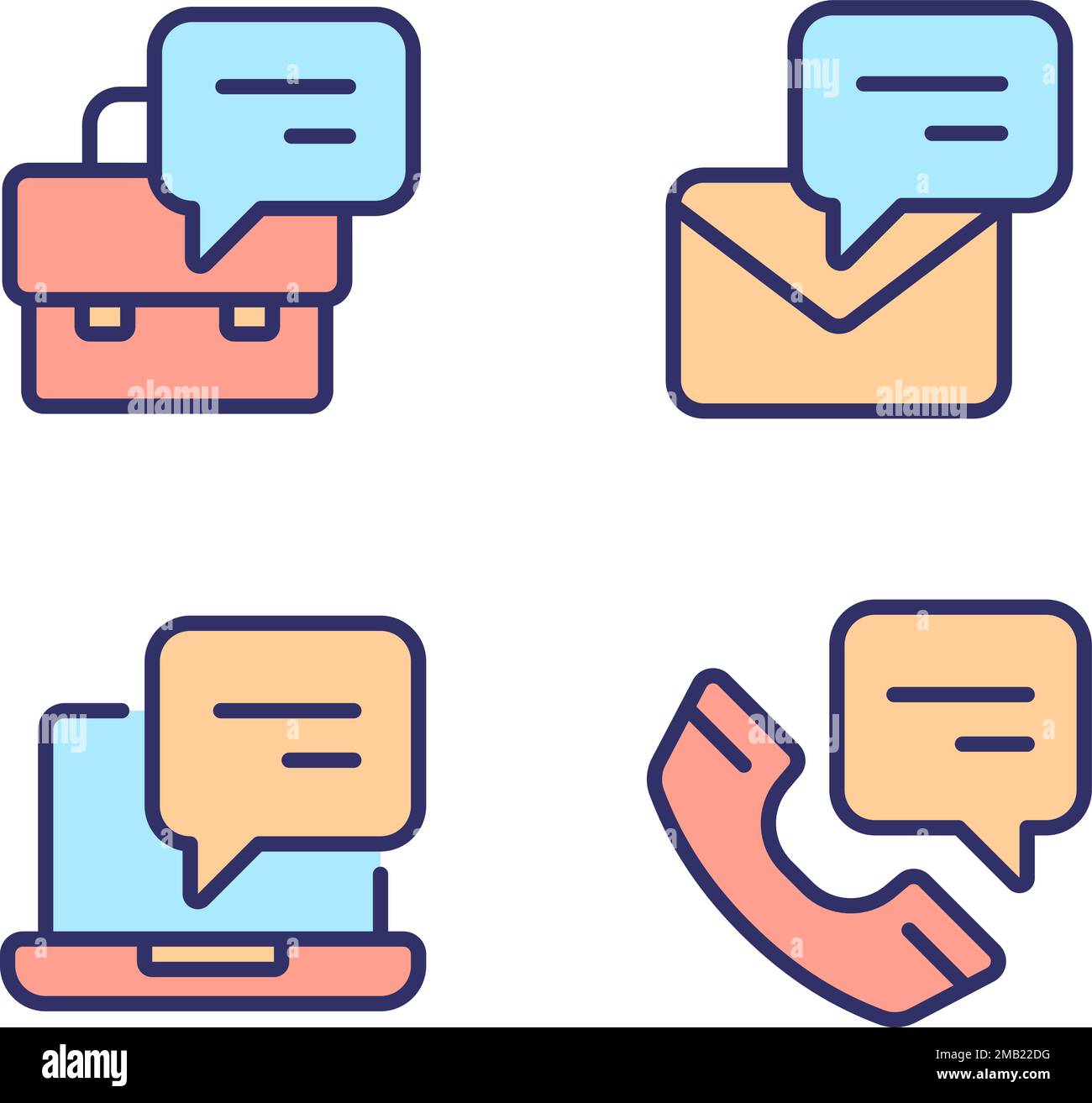 Chatballons in der Unternehmenskommunikation Pixel Perfect RGB-Farbsymbole gesetzt Stock Vektor