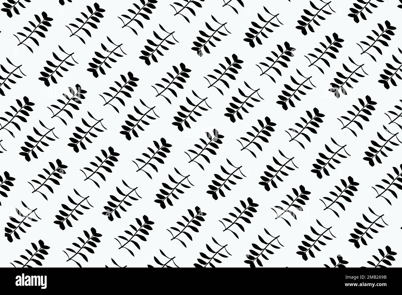 Muster aus schwarzer Silhouette der Zamioculcas-Pflanze auf weißem Hintergrund Stockfoto