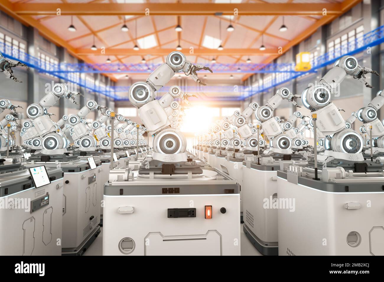 3D Anzahl der tragbaren Roboterarme mit Stationsmodul im Werk Stockfoto