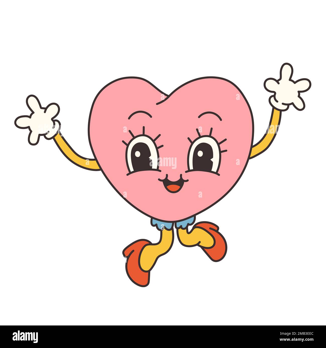 Trendige groovy Heart Valentinstag Illustration. Valentinstag im Retro-Cartoon-Stil. 70s 60s ästhetischer Vintage-Vektor. Stock Vektor
