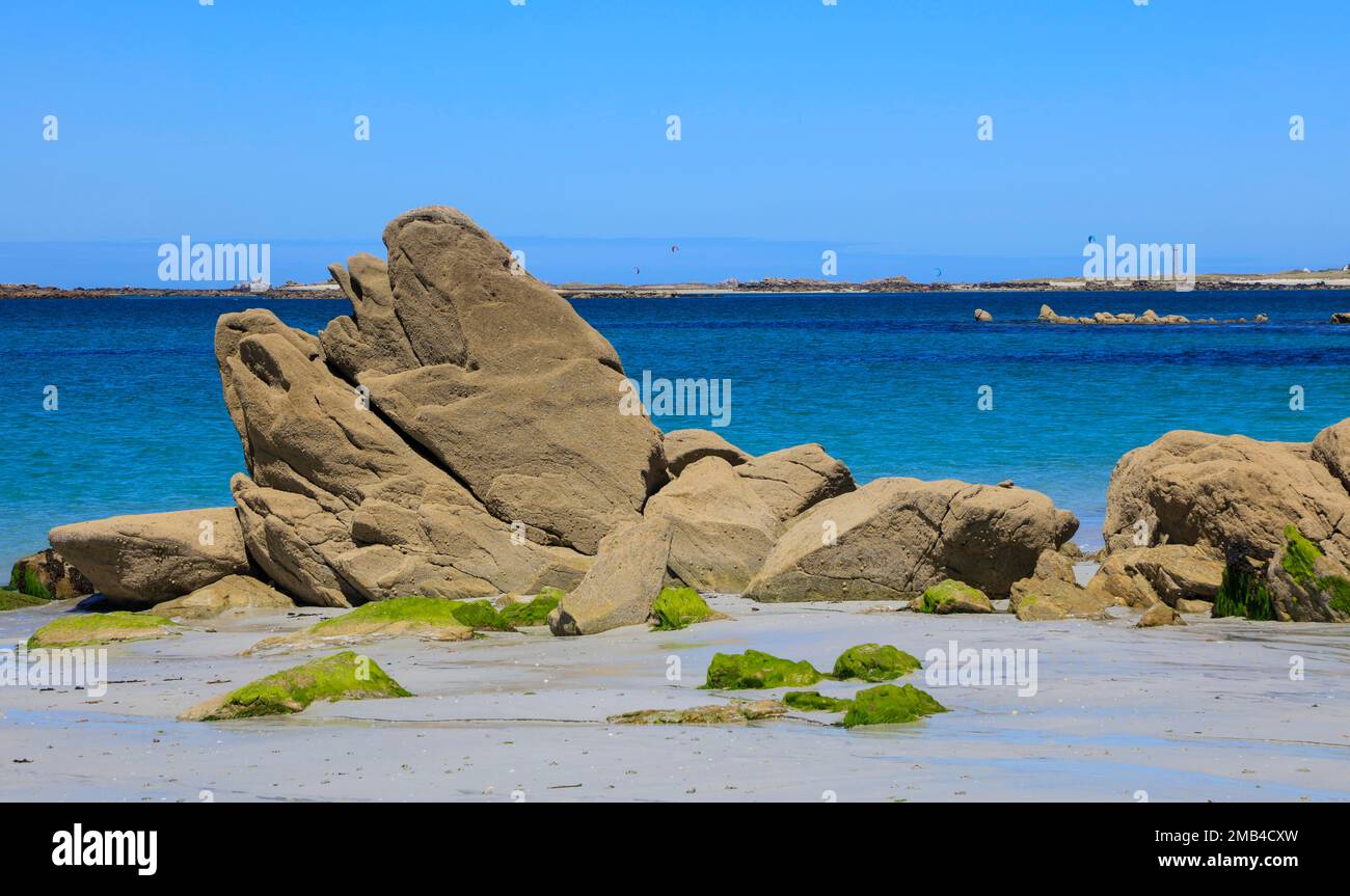 Sandstrand Plage d'Erleach, Saint-Pabu, Communaute de communes du Pays des Abers, Departement Finistere Penn-ar-Bed, Region Bretagne Breizh Stockfoto