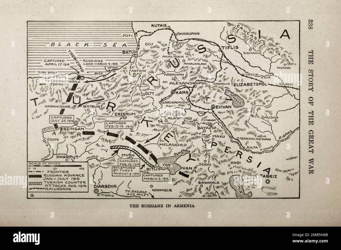 Die Russen in Armenien aus dem Buch The Story of the Great war; die vollständigen historischen Aufzeichnungen der Ereignisse bis dato VON REYNOLDS, Francis Joseph, 1867-1937; Churchill, Allen Leon; Miller, Francis Trevelyan, 1877-1959; Wood, Leonard, 1860-1927; Knight, Austin Melvin, 1854-1927; Palmer, Frederick, 1873-1958; Simonds, Frank Herbert, 1878-; Ruhl, Arthur Brown, 1876. Band V Veröffentlicht 1916 Stockfoto