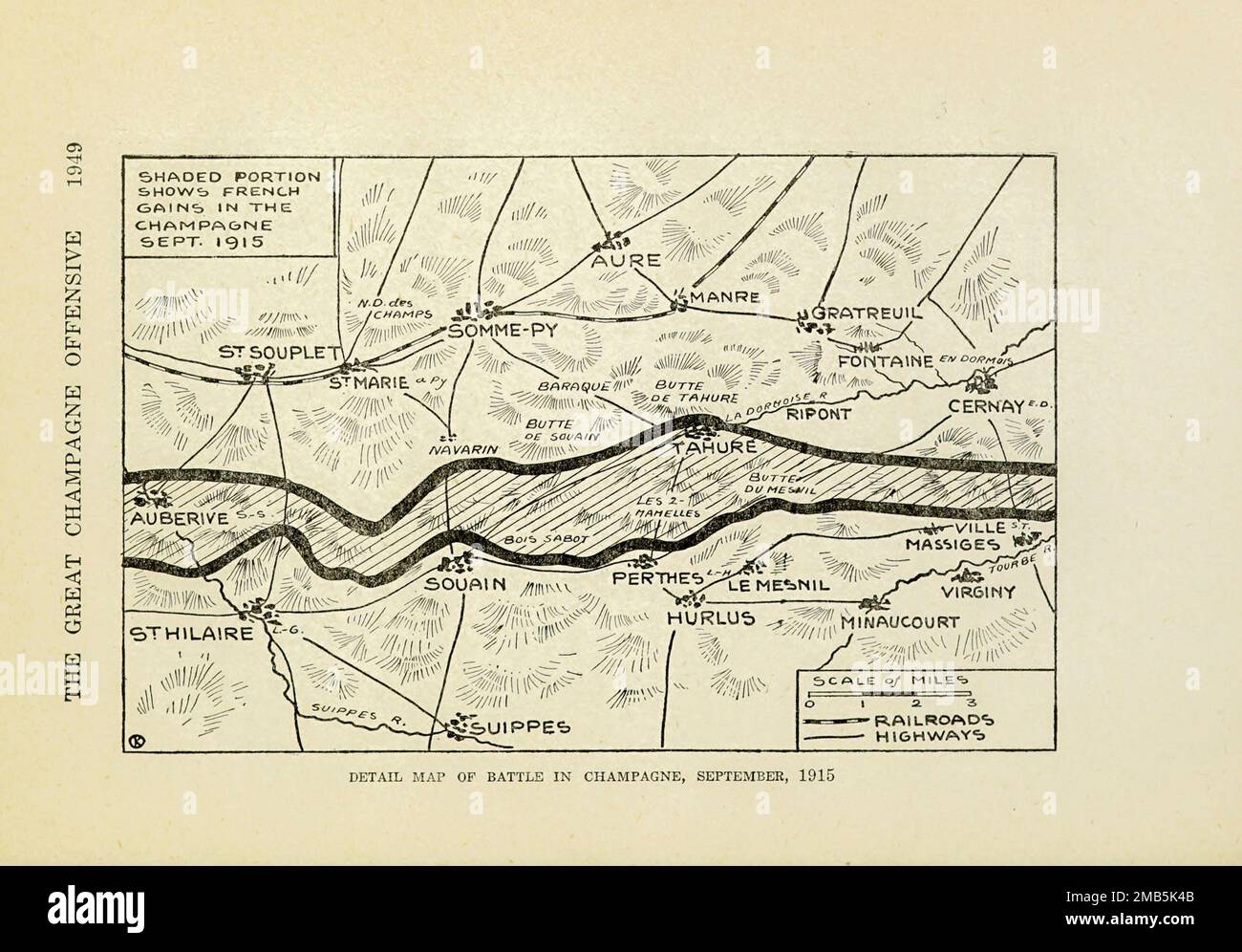 Detailkarte der Schlacht in Champagne, September 1915 aus dem Buch The