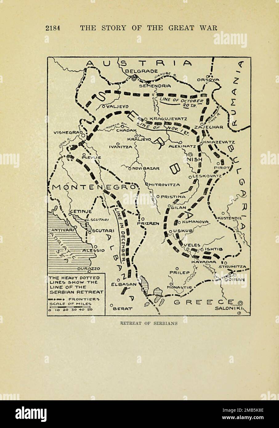 Rückzug der Serben. Aus dem Buch über die Geschichte des Großen Krieges; die vollständigen historischen Aufzeichnungen der Ereignisse bis dato DIPLOMATISCHE UND STAATLICHE PAPIERE von Reynolds, Francis Joseph, 1867-1937; Churchill, Allen Leon; Miller, Francis Trevelyan, 1877-1959; Wood, Leonard, 1860-1927; Knight, Austin Melvin, 1854-1927; Palmer, Frederick, 1873-1958; Simonds, Frank Herbert, 1878-; Ruhl, Arthur Brown, 1876. Band VII Veröffentlicht 1920 Stockfoto