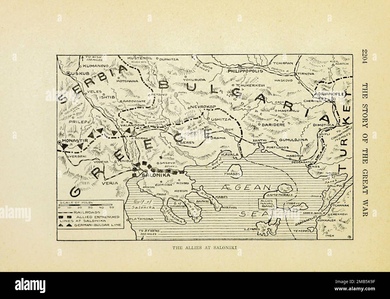 The Allies at Saloniki, aus dem Buch The Story of the Great war; die vollständigen historischen Aufzeichnungen der Ereignisse bis dato VON REYNOLDS, Francis Joseph, 1867-1937; Churchill, Allen Leon; Miller, Francis Trevelyan, 1877-1959; Wood, Leonard, 1860-1927; Knight, Austin Melvin, 1854-1927; Palmer, Frederick, 1873-1958; Simonds, Frank Herbert, 1878-; Ruhl, Arthur Brown, 1876. Band VII Veröffentlicht 1920 Stockfoto