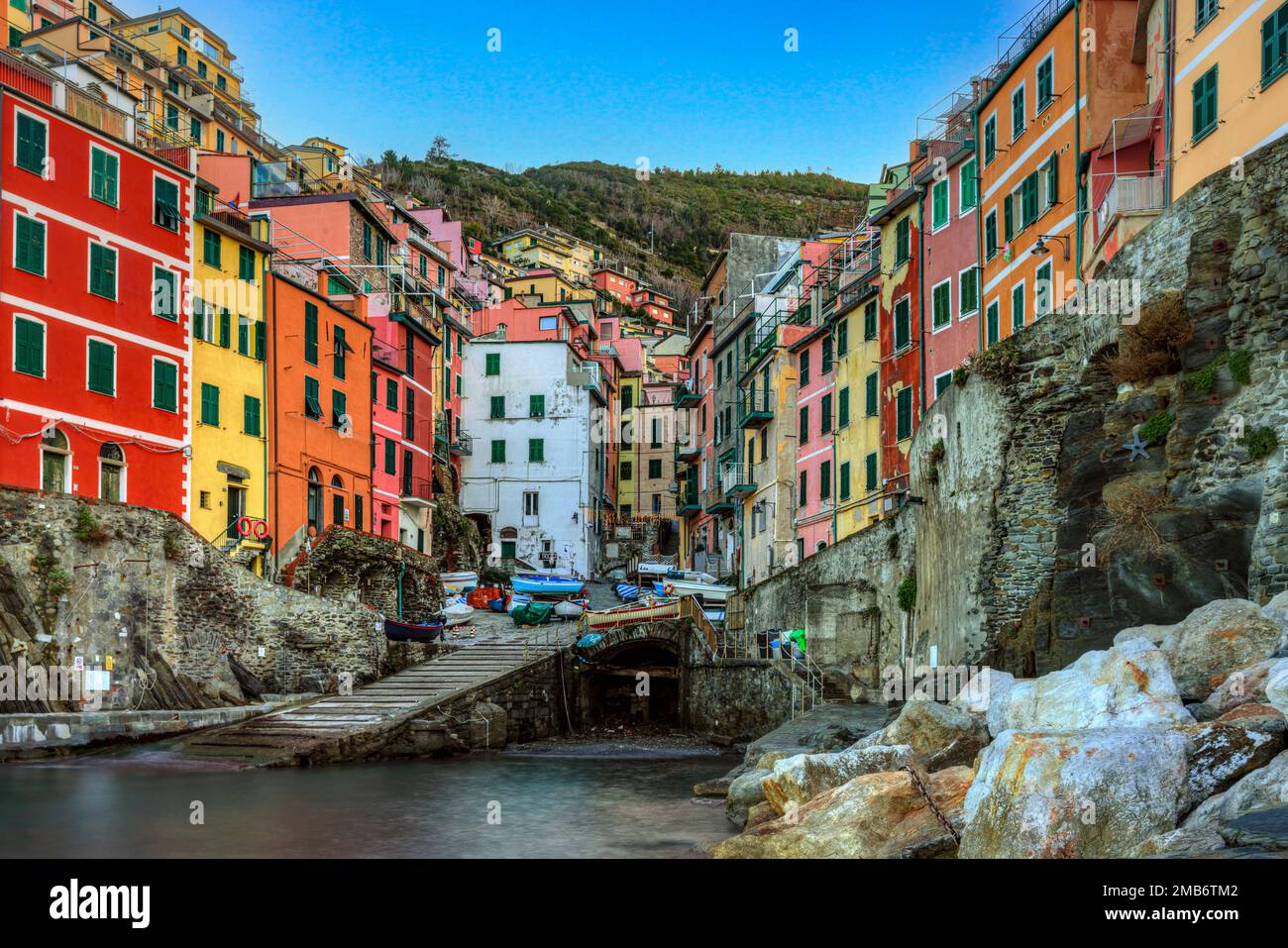 Riomaggiore Cinque Terre, Ligurien, Italien Stockfoto