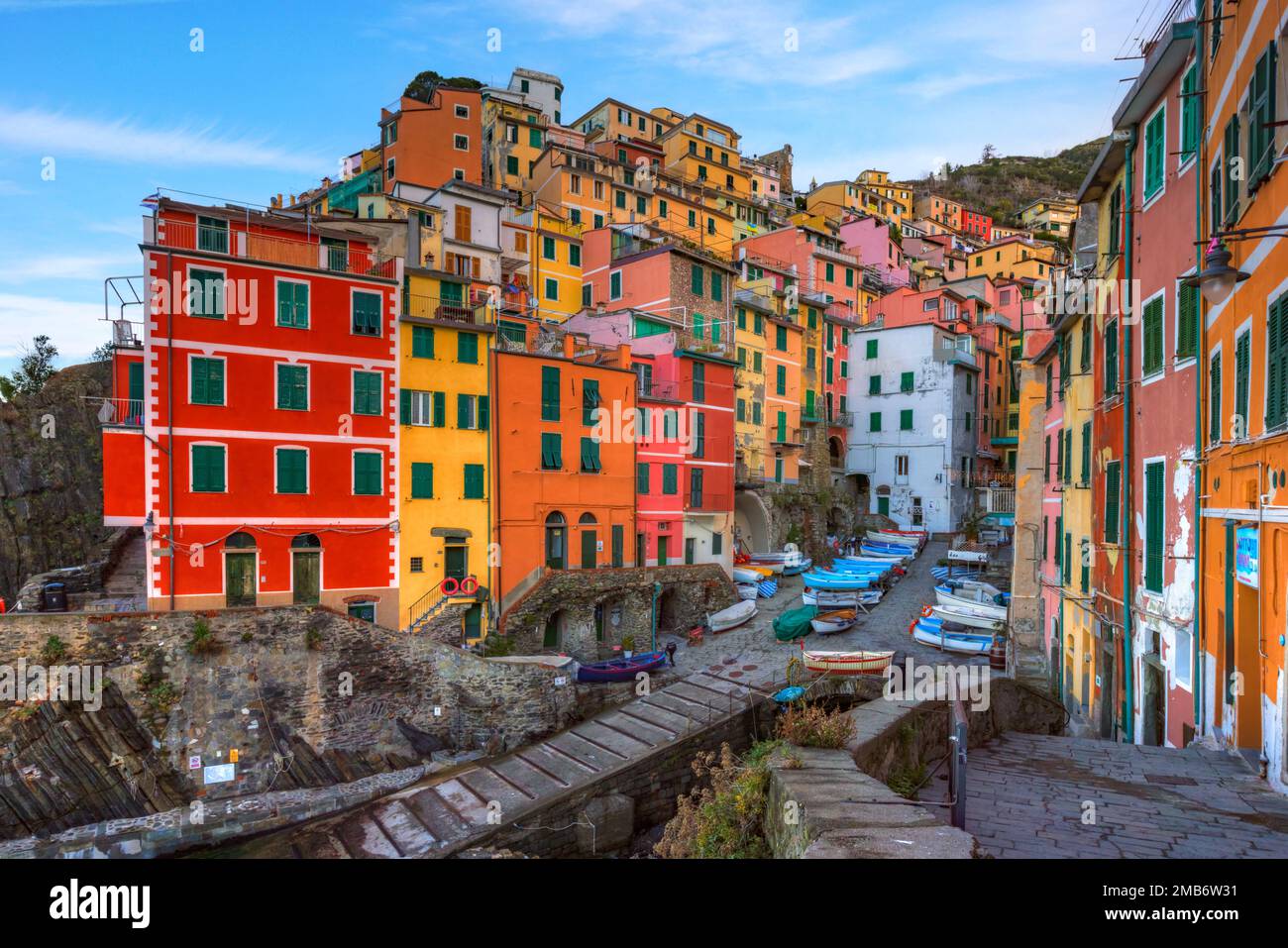 Riomaggiore Cinque Terre, Ligurien, Italien Stockfoto