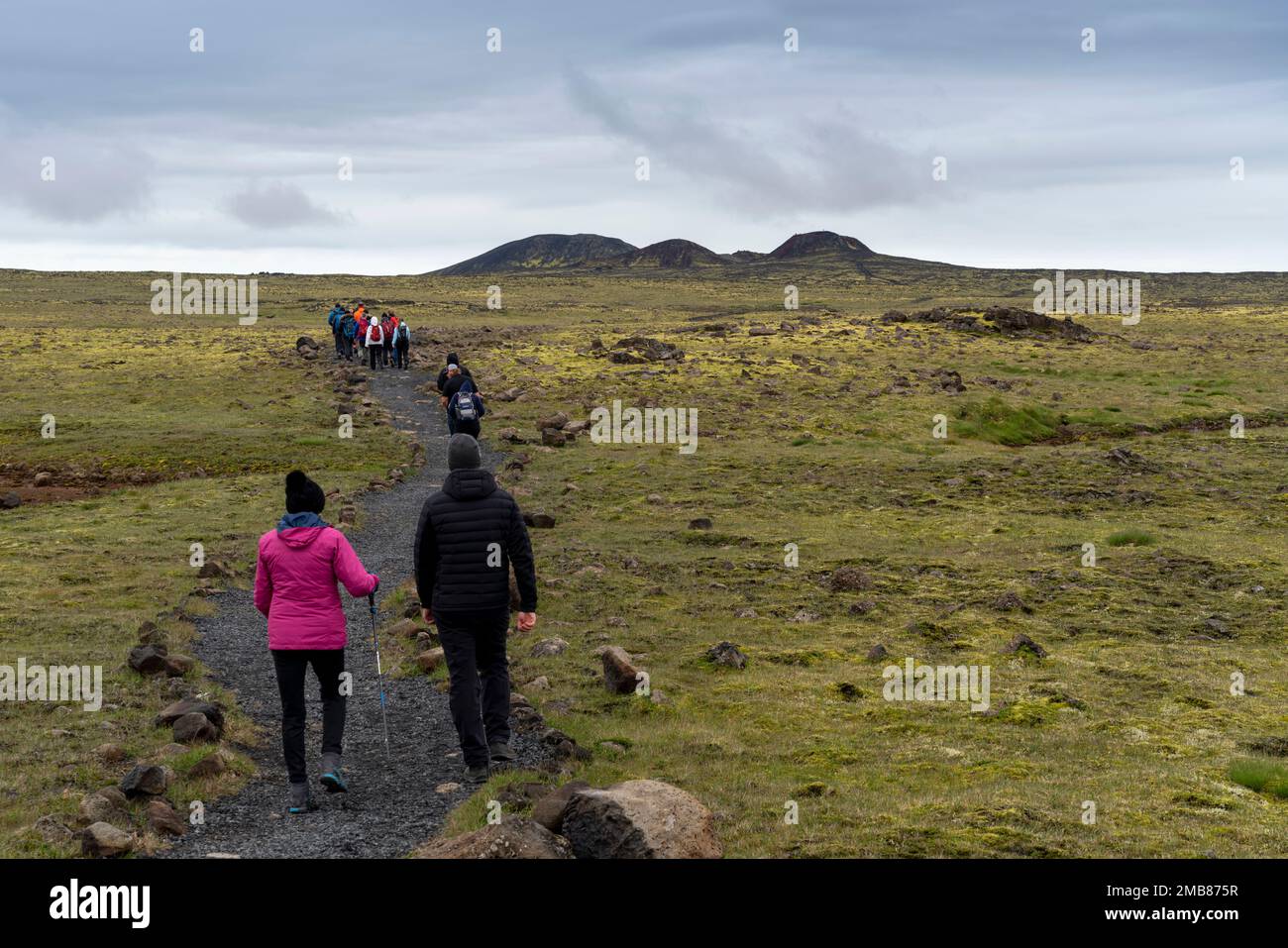 Wanderung zum Vulkan Thrihnukagigur in Island. Stockfoto