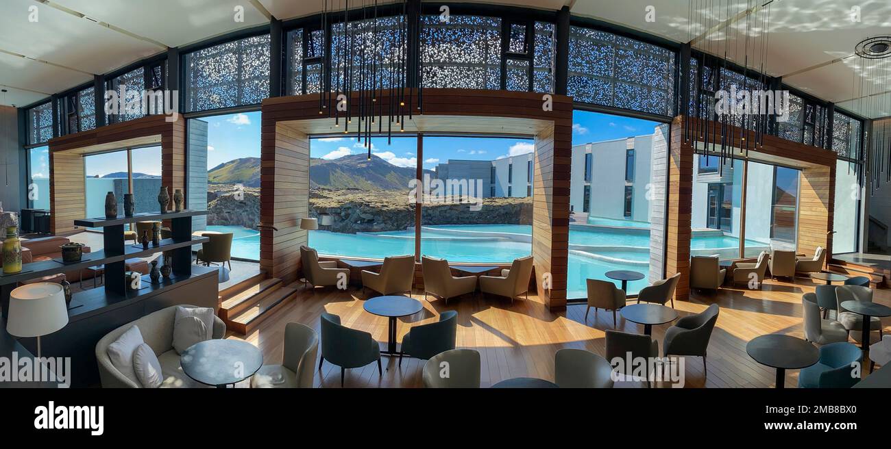 Spa-Lobby des Retreat Hotels in der Blauen Lagune außerhalb von Rekjavik, Island Stockfoto