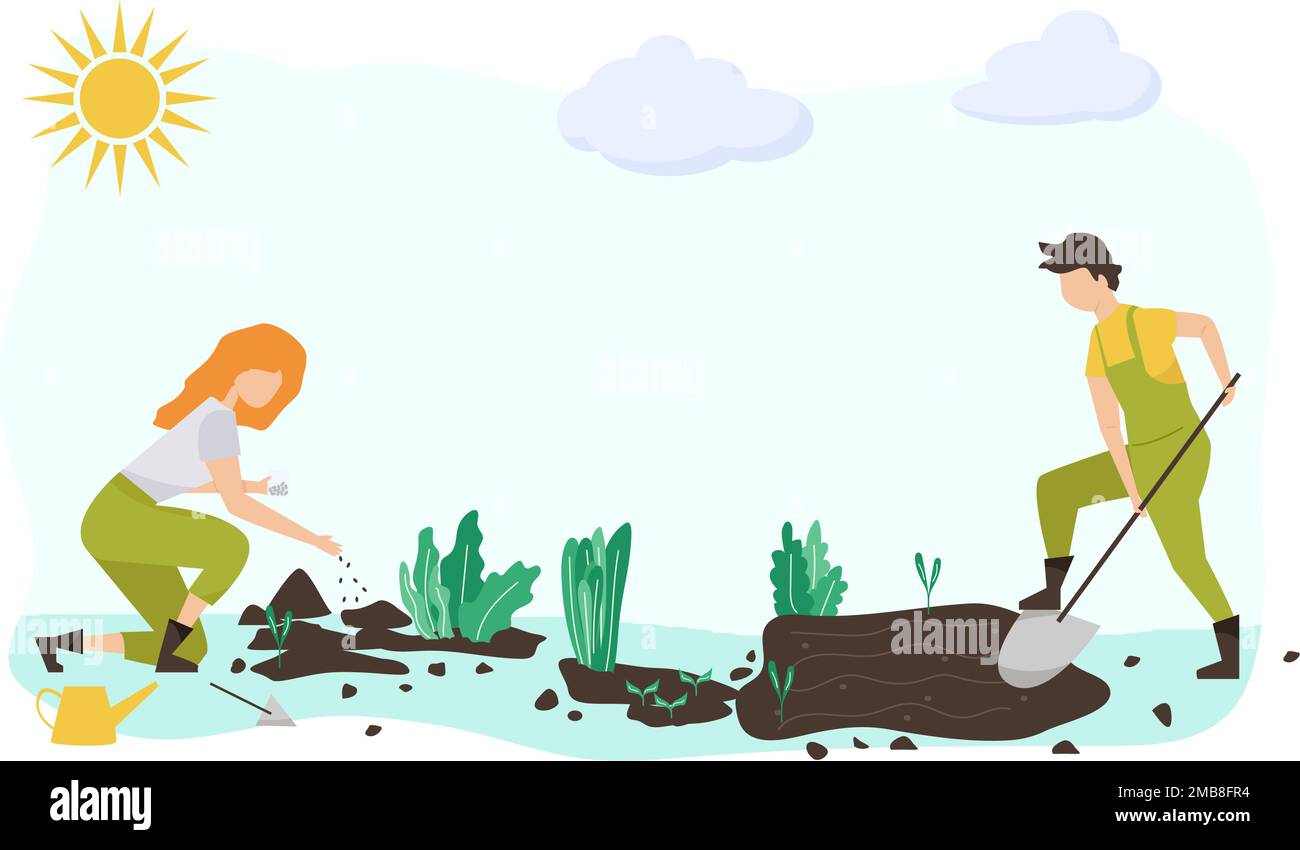 Gärtnern Leute Set, Spring.Flat Vektorkonzept Illustration von verschiedenen Menschen - Männer und Frauen, die Hobby Gartenarbeit machen.Frühjahrsgärtnerkonzept Stock Vektor